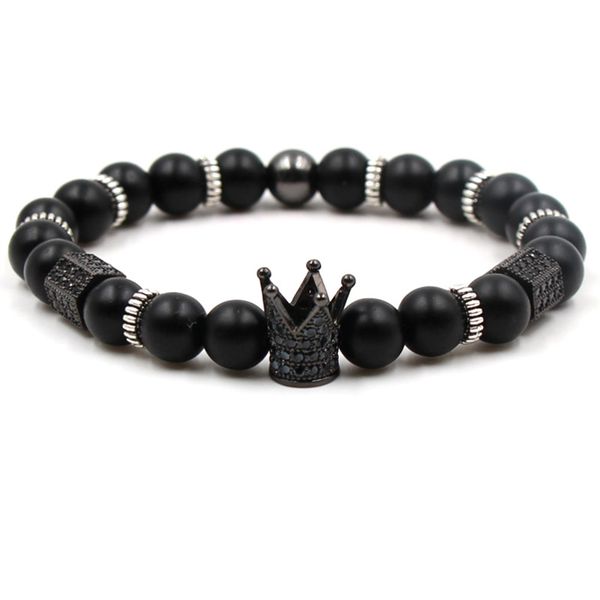 

crown bracelet men women micro dull polish matte natural stone bead bracelets, Golden;silver