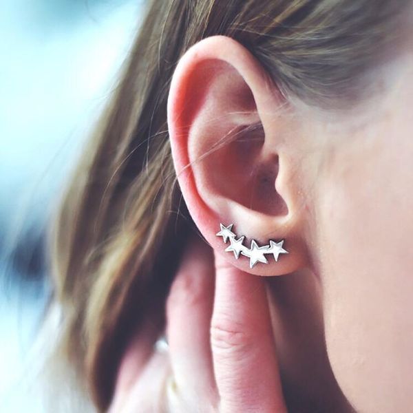 

jewelry brand fine jewelry s925 sterling silver earrings for women four stars modeling charming stud earrings, Golden;silver