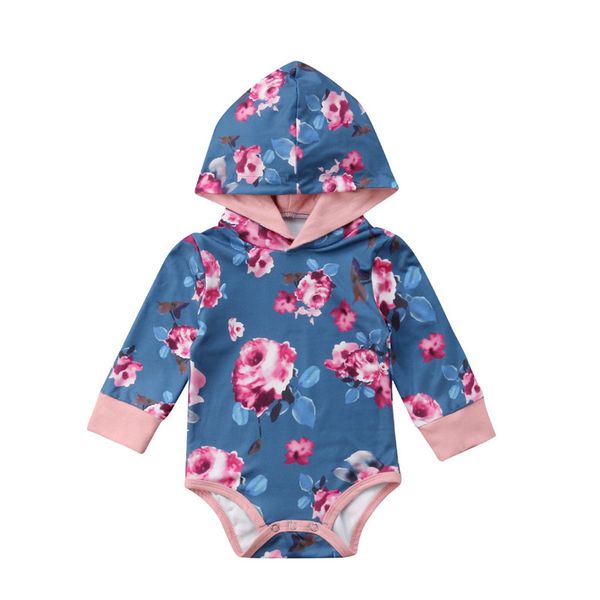 

baby girl floral hoodies romper newborn kids spring autumn triangle flower printed jumpsuit long sleeve playsuit clothes 0-2y, Blue