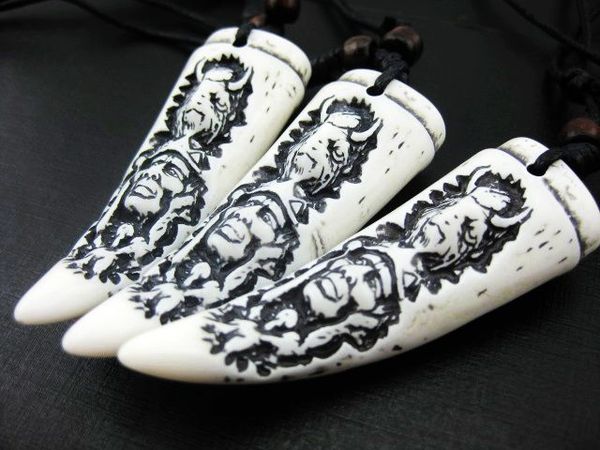 

yqtdmy 12 pcs faux bone tooth/teeth necklace carve tribal leaders chieftain resin charms wax cotton cord tribal, Silver