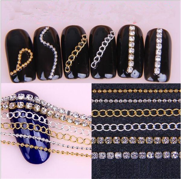 

noq 11 types diy accessories gold silver metal chains nail art decorations charm jewelry making findings manicure rhinestone, Silver;gold
