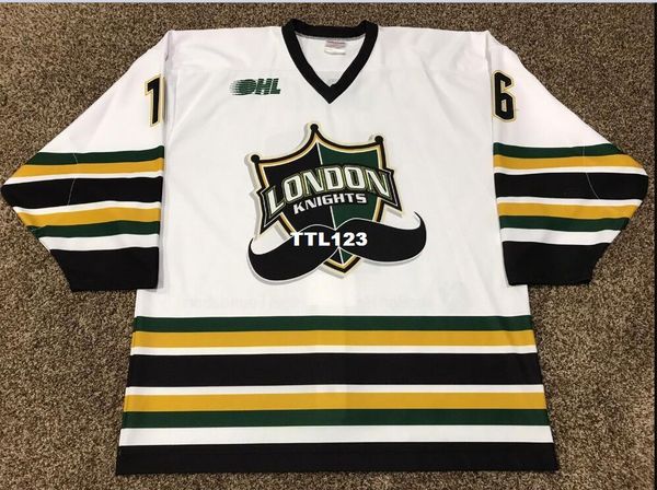 

real men real full embroidery #16 max domi ohl london knights green white premier hockey jersey or custom any name or number hockey jersey, Black;red