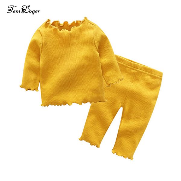 

tem doger baby girl clothing sets 2018 spring autumn infant newborn girls clothes knitted solid pants 2pcs bebes outfits set, White