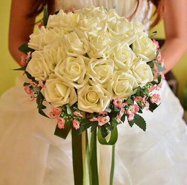 Acheter Bouquets De Mariée Fleurs Artificielles Rose Pe Soie Mariée Mains Fleur Décorations De Mariage Bouquet Rouge Bleu Rose Violet Champagne Blanc