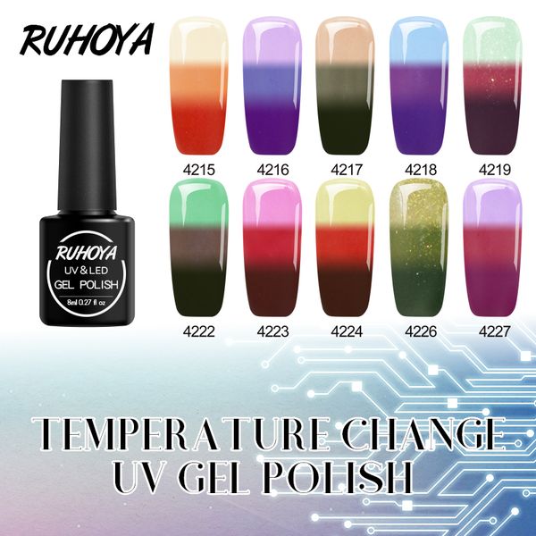 

ruhoya soak off 8ml shiny thermo uv gel chameleon uv varnish nail art semi-permanent temperature change color gel nail polish, Red;pink