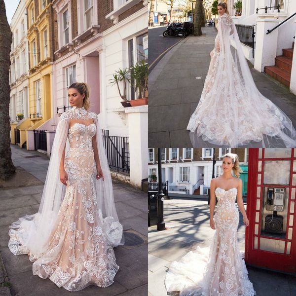 

шампанское milla nova свадебные платья с wrap 2019 милая appliqued русалка свадебные платья развертки поезд свадебное платье lace выполненно, White