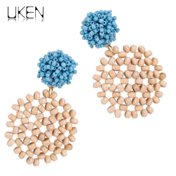 

handmade circular knitting resin beaded earring women bohemia round statement dangle earrings jewelry pendants uken, Silver