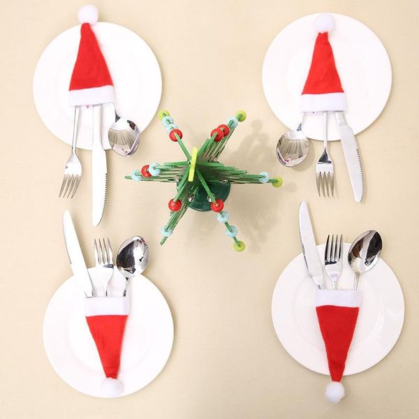 

new christmas hat silverware holder xmas mini red santa claus cutlery bag party decor cute gift hat tableware holder set