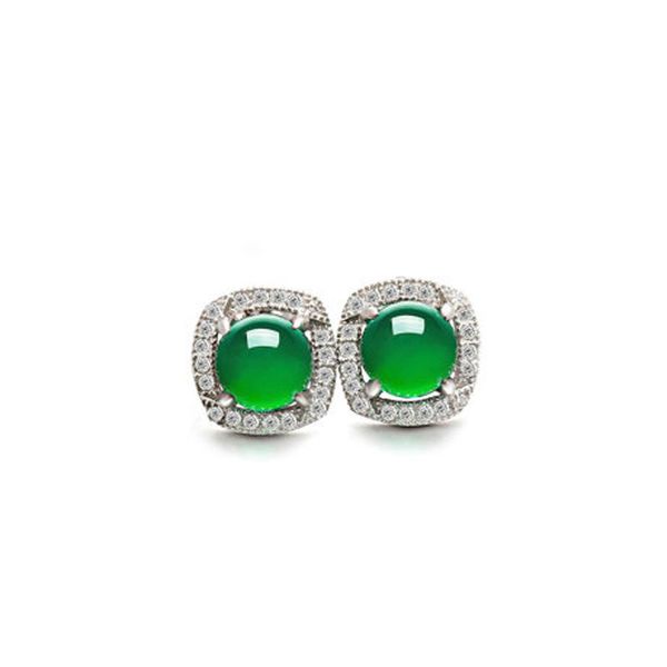 

radhorse earring genuine 925 sterling silver green chalcedony earring for women lovely & classic style fine jewelry, Golden;silver