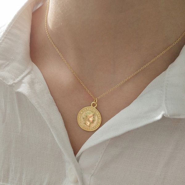 

fashion necklace vintage coin pendant female tide ins long clavicle chain jewelry wholesale, Silver