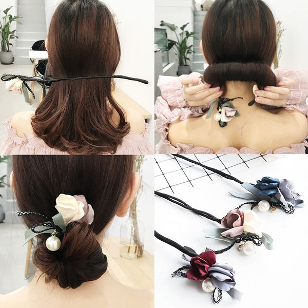 Flower Hair Accessories Magic Bun Maker Girl Donut Device Quick Messy Women Pearl Hair Bands French Diy Hairstyle Headband Tools