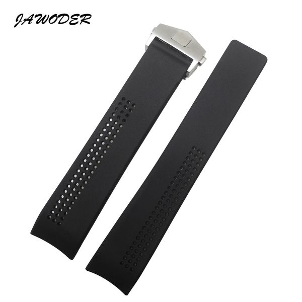 

jawoder watchband 20mm black diver silicone rubber curved end watch band strap with stainless steel deployment buckle for tag, Black;brown