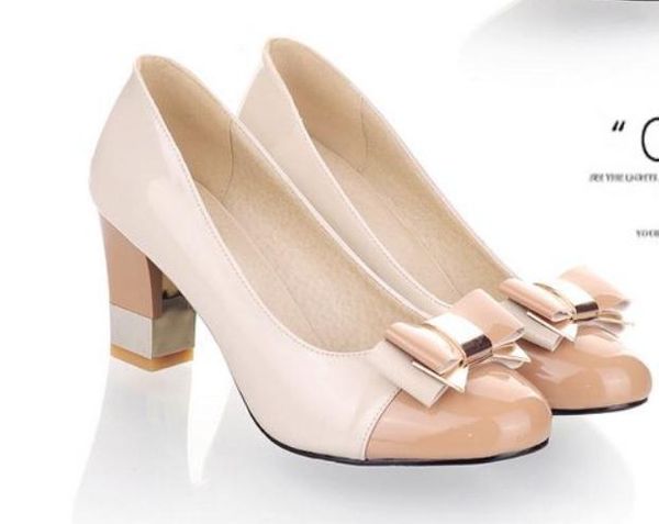 

send bowknot blue patchwork coarse heel high heel women shoes, Black