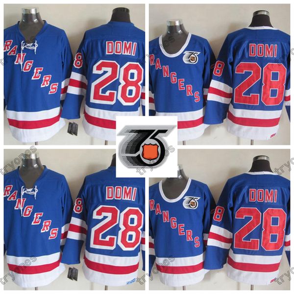 

1991-92 75th anniversary vintage new york rangers tie domi hockey jerseys mens 28 tie domi stitched hockey shirts m-xxxl, Black;red