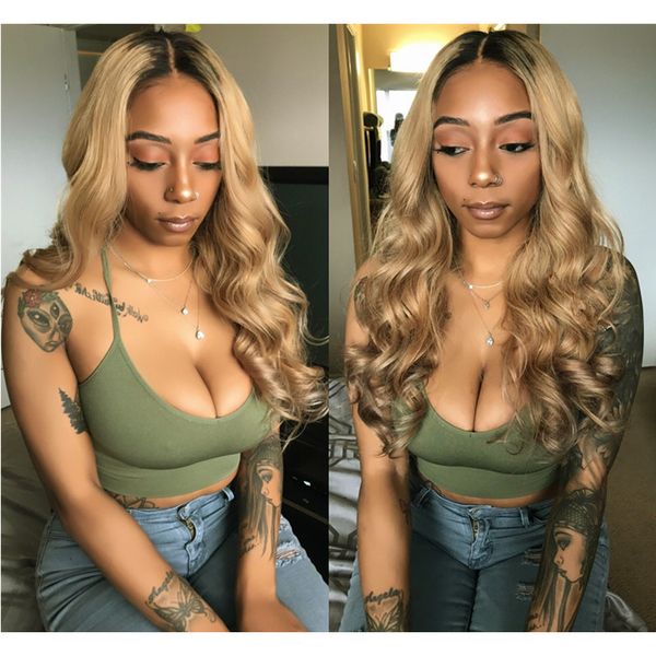 Ombre Blonde Lace Front Human Hair Wig For Black Women Virgin