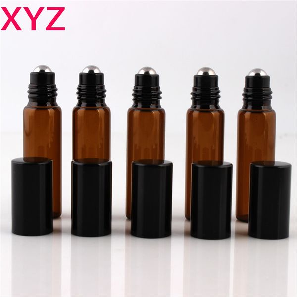 

100pcs/lot 5ml 1/6oz roll on amber fragrance glass bottles essential oil glass roller ball bottle ing