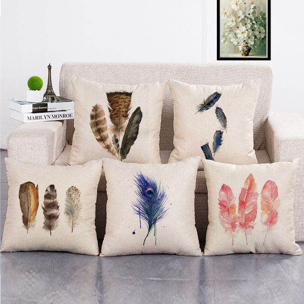 Feather Throw Pillow Covers Cotton Linen Pillow Cases Feather