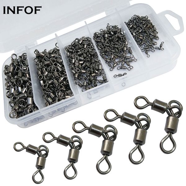 

250-pieces 3 way swivel kit fishing swivels rolling swivel hook fishing connector carp hook link #2/#4/#6/#8/#10