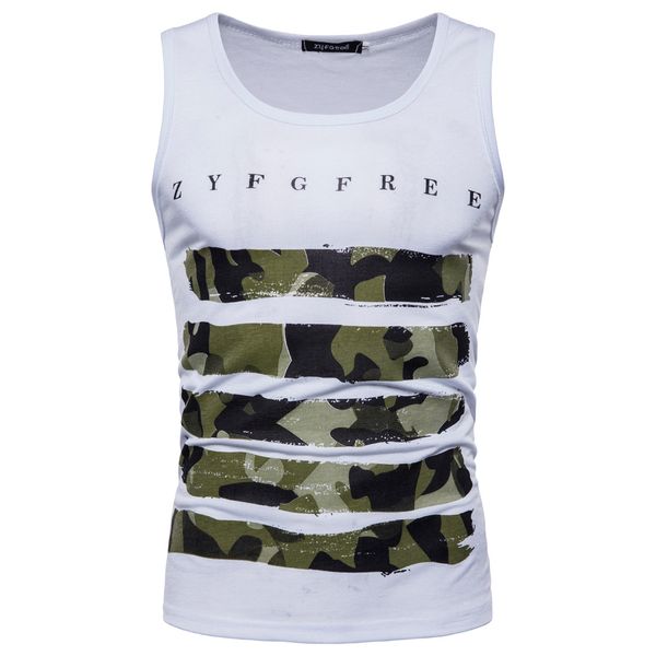 

summer new camio tshirts men sleeveless tank camouflage letters casual tees t shirt, White;black