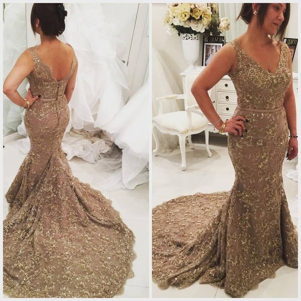 

elegant sequined mermaid evening dresses v neck sleeveless lace prom dress sweep train plus size red carpet party gowns custom, Black;red
