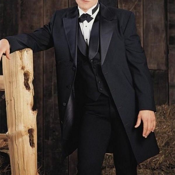 

long charcoal grey groom tuxedos peak lapel four button men wedding blazer men formal business prom party suit (jacket+pants+tie+vest) 1140, Black;gray