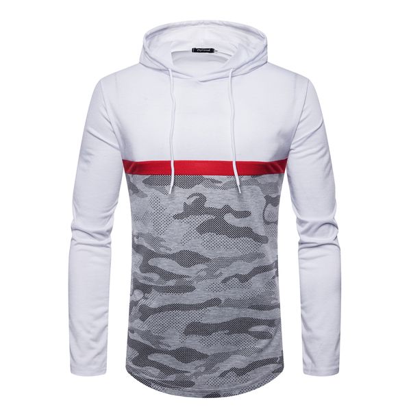 

New Mens Long Sleeve T Shirts Cameo Panelled Hoodies Casual Slim Fit Thin Tees for Spring Autumn M - 2XL