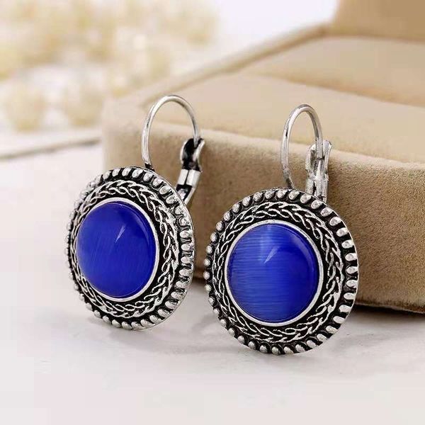 

cat's eye charm earrings retro opal french buckle ear jewelry four colors purple black blue gray hipping, Golden