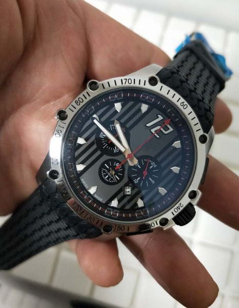 

latest version vk quartz movement chronograph working 45mm gray dial sport racing car rubber strap mens watches, Slivery;brown