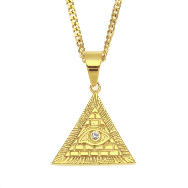 

Новая Мода Из Нержавеющей Стали Позолоченный Austian Rhinestone Пирамида Гора Глаз Треугольник Ожерелье для Мужчин Женщин Хип-Хоп Ожерелье