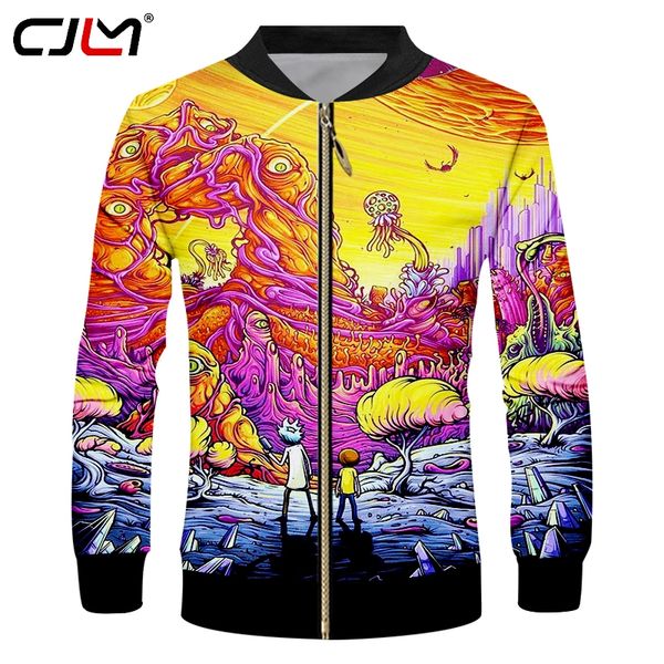

cjlm 3d full printed man cartoon zip jacket dazzling planet theme men's colored zipper coat, Black;brown