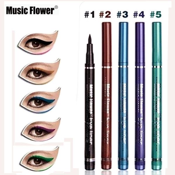 Music Flower Brand Make-up-Eyeliner, 5 Farben, flüssiger Eyeliner-Stift, Augen-Make-up, Kosmetik, wasserdicht, weich, feiner Augenlinienstift