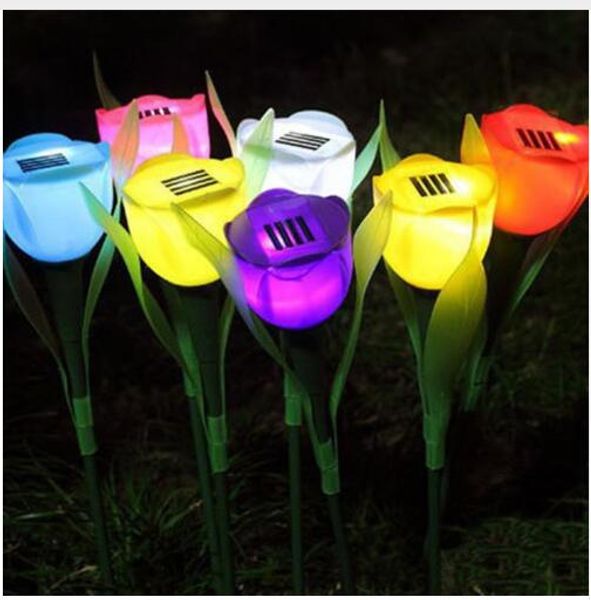 8colors Venda quente ao ar livre Jardim Solar Luz LED Solar lâmpada LED Tulip Início Lawn Lâmpadas Noite Paisagem Flor Halloween Lamp