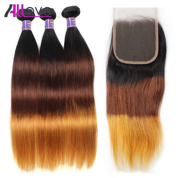 

10a allove straight t1b/4/27 peruvian virgin hair extension brazilian hair weaves malaysian human hair extensions 3pcs bundles &closure, Black