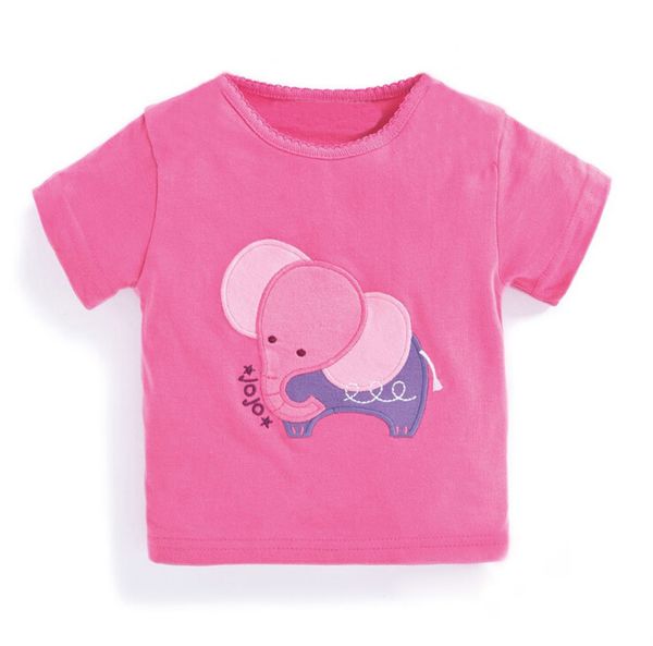 

Girl Elephant Pink T shirt Kids Clothing Summer Cotton T-Shirt Crew Neck Elephant Sticker Tops Children Tee