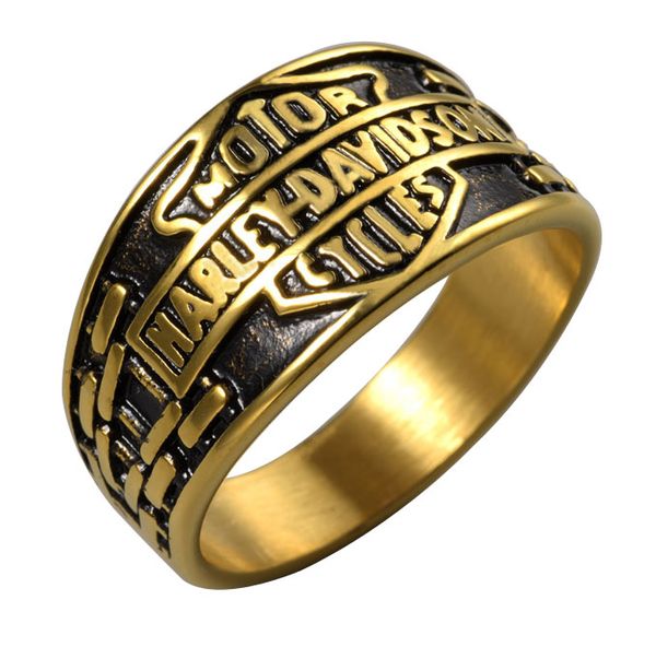 

American and European men's gold locomotive chain stainless steel personality Harley ring free delivery