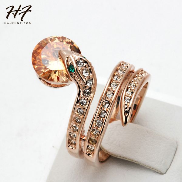 

r149 snake show bead ring rose gold color austrian orange crystals full sizes wholesale, Golden;silver