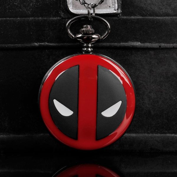 

королевские товары новая мода deadpool disign нержавеющей кулон ожерелье цепь кварцевые карманные флип часы для женщин и мужчин праздник под, Slivery;golden