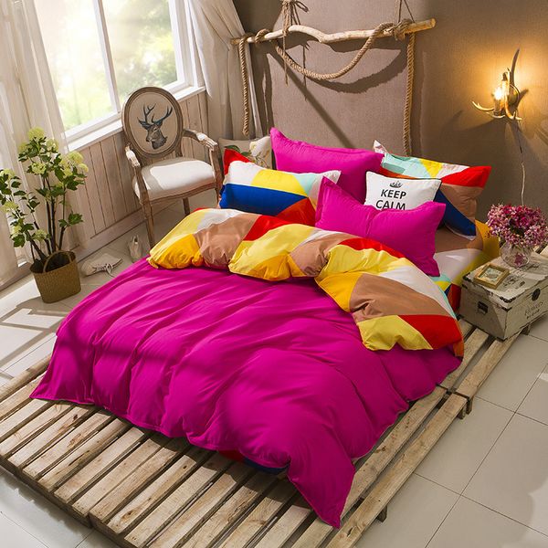 

zhh textile solid color duvet cover with geometric printed inner side, 3pcs/set bed set ab side duvet cover and pillowcases