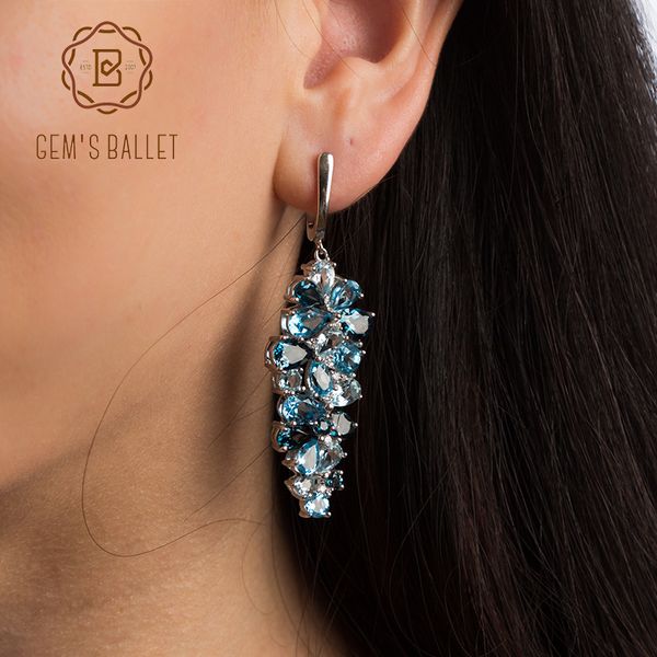 

gem's ballet natural london blue pure z 925 sterling silver drop earrings mix gemstones earrings fashion jewelry for women, Golden;silver