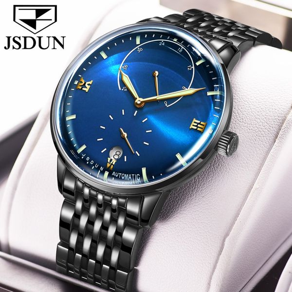 

business 3d black stainless steel mechanical watches men swiss complete calendar blue automatic watches for man clock luminous, Slivery;brown