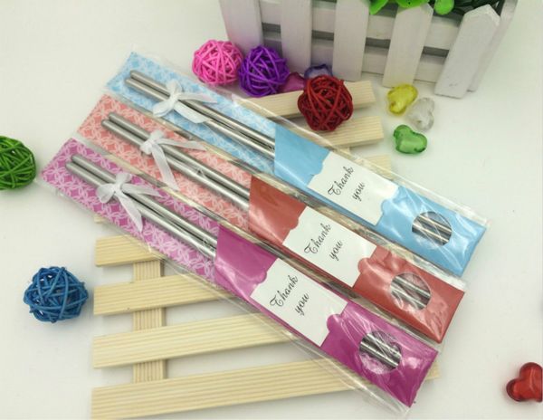 

50pairs/lot stainless steel chopsticks favor with ribbon for wedding party souvenirs