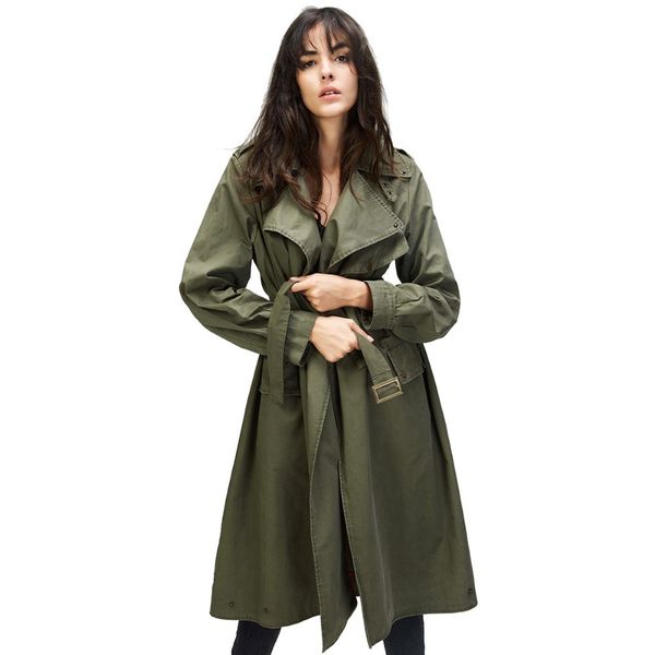 

2018 autumn new fashion women's casual trench coat cotton vintage washed outwear loose clothing with belt, Tan;black