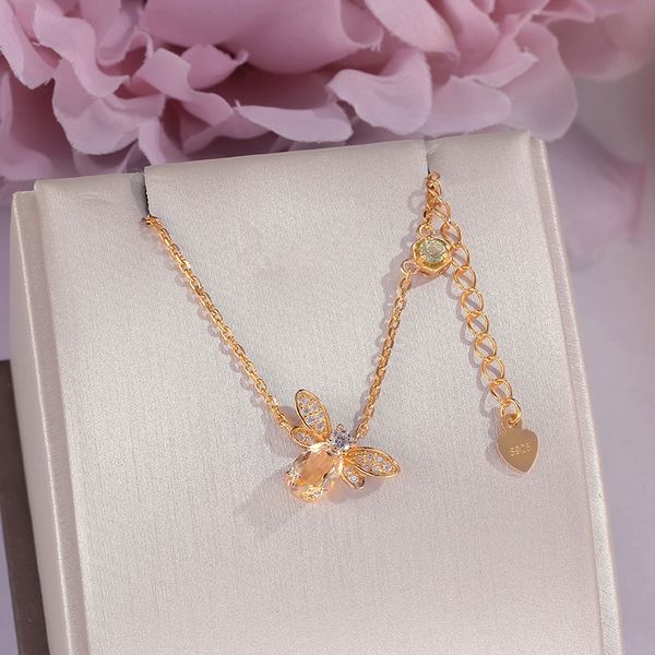 

100% natural citrine necklaces pendants for women little bee s925 silver fine jewelry lovely necklace 14k yellow gold ccni015