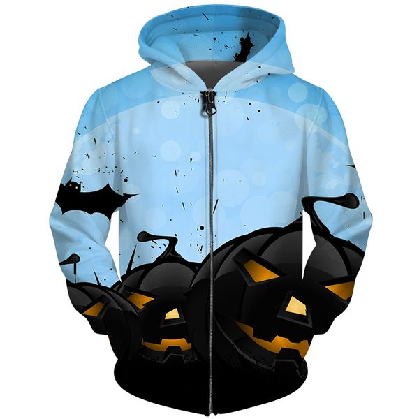 

cloudstyle 3d male hoodie new design halloween zipper sweatshirts full printed bat demon pocket hooded zip up streetwear, Black