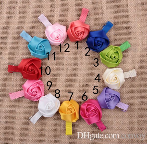 Baby Girls Hairpins Hair Clips Satin Rose Flower With Grosgrain