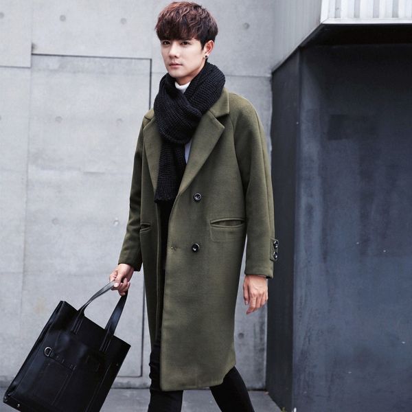 

autumn winter jackets & coats single breasted casual mens wool blend jackets full winter for male wool overcoat manteau homme, Black