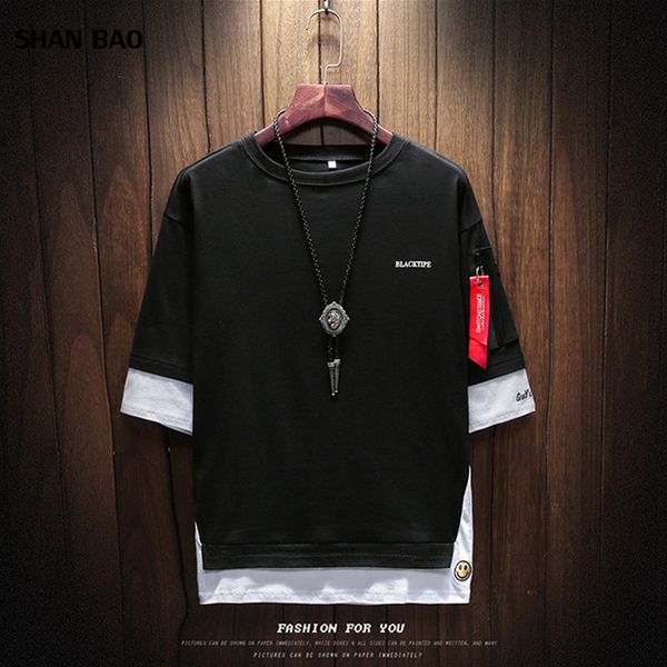 

men sleeve new brand summer shirt fashion patchwork short t t shirt o men's casual 2021 neck 5xl clothing tees mens ejksm, Black