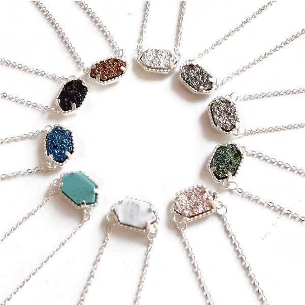 

10 styles fashion kendra silver plated faux natural stone necklaces druzy drusy necklace jewelry for women christmas gift dhl h632r