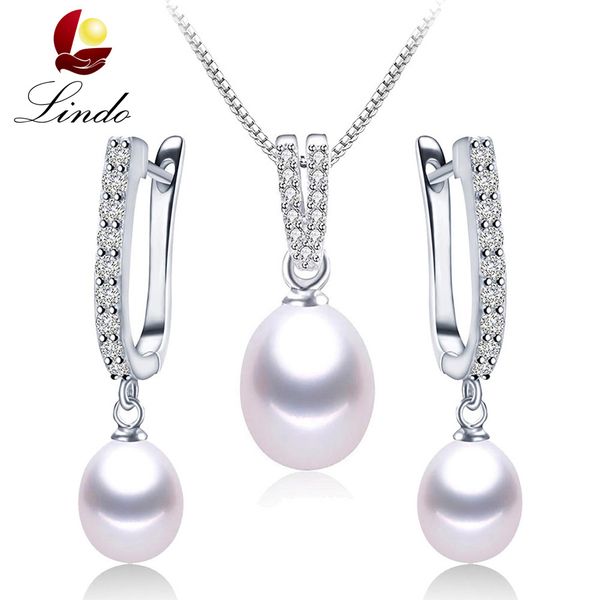 

selling 925 sterling silver wedding jewelry sets fashion natural freshwater pearl pendant+earrings elegant zircon jewelry, Black
