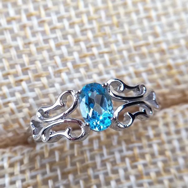

meibapj]925 sterling silver inlaid with natural london blue z stone open ring for women, Golden;silver